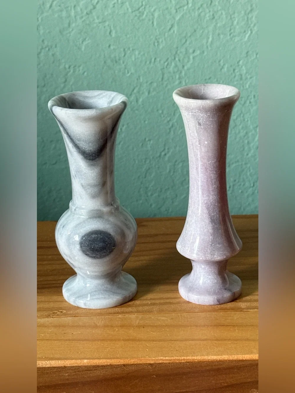Pair of Natural Stone Bud Vases 4.5” Gray & Lavender Marble Onyx Vintage